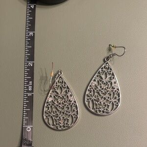 Silver Filigree Teardrop Dangle Earrings - Women Jewelry